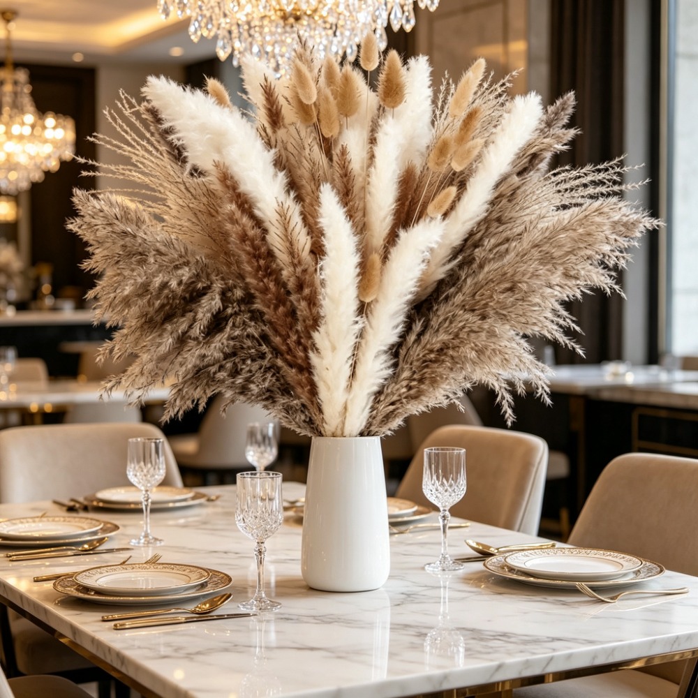 Pampas Grass Decor - Gedroogde bloemen, bruin en wit pampasgras,