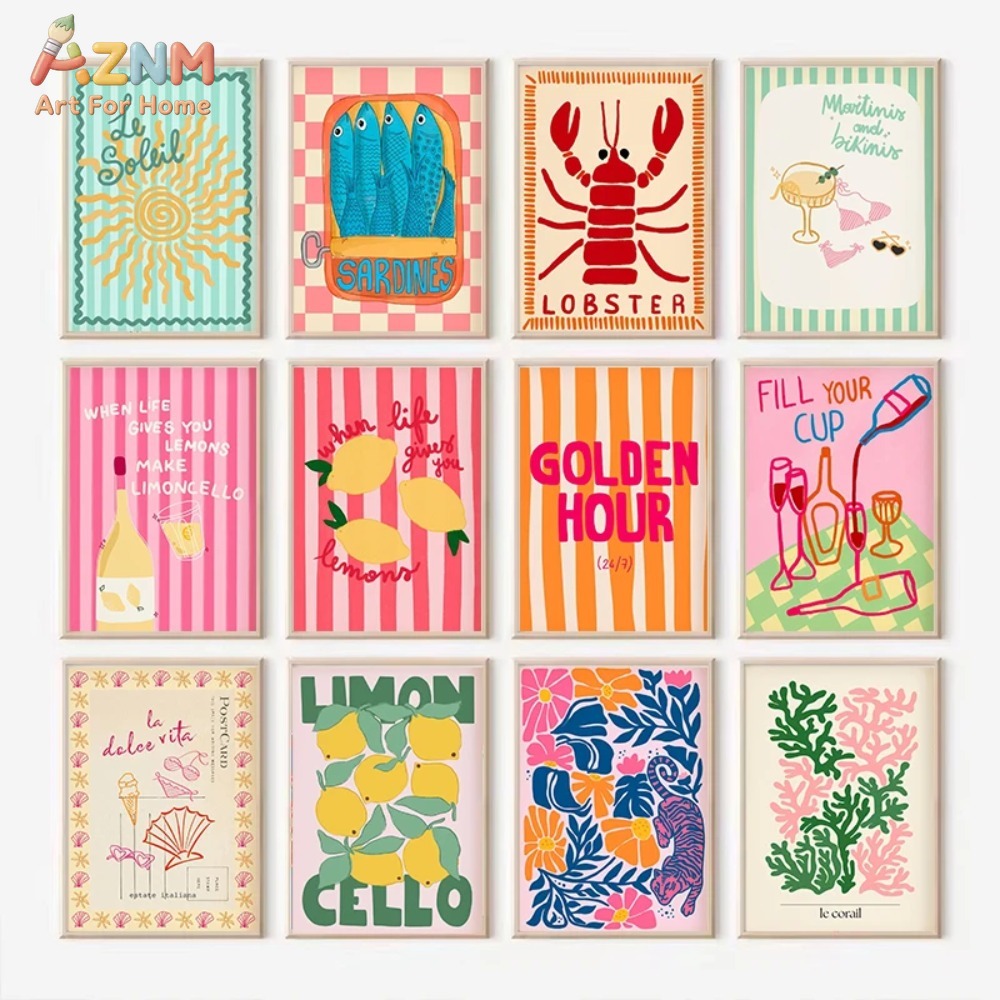 Home Decor Y2K - AZNM Kleurrijke zomerse citroen kreeft zeevruchtencocktail