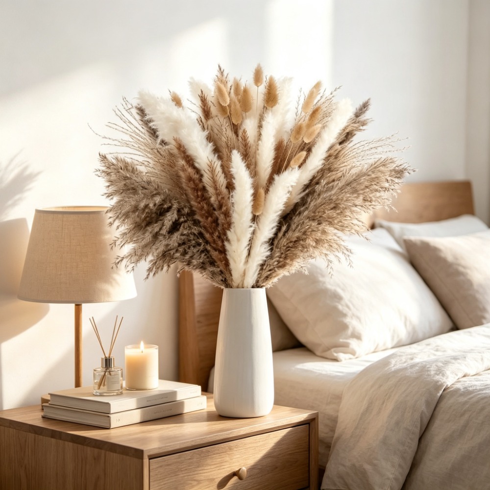 Gedroogde bloemen, bruin en wi - Pampas Grass Decor recensie en prijs