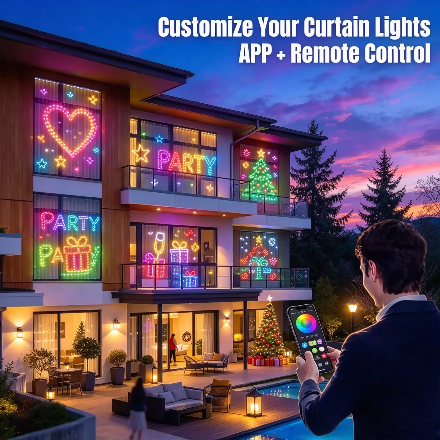 LED-gordijnverlichting, kerstv - Home Decor Free App recensie en prijs